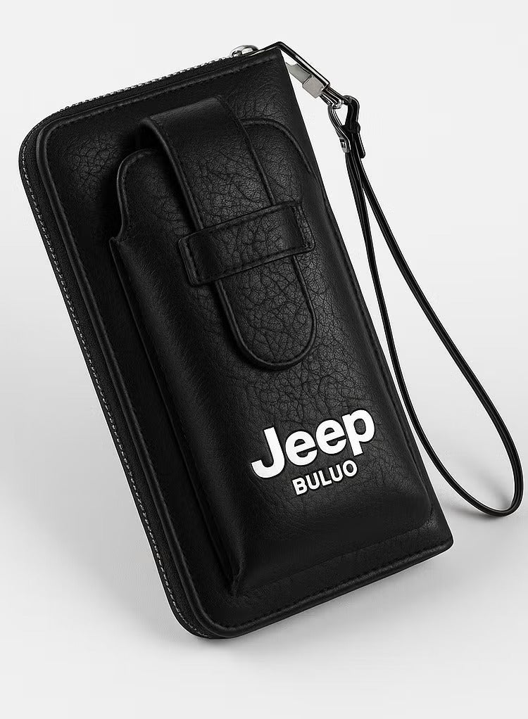 Jeep Buluo Jeep Men's Multi-Purpose Leather Wallet - Holds Mobile Phone, Cash, Cards with Zipper - Image 1